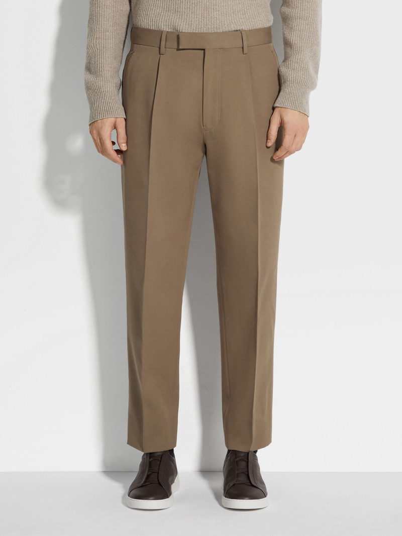 KHAKI COTTON AND WOOL PANTS 5