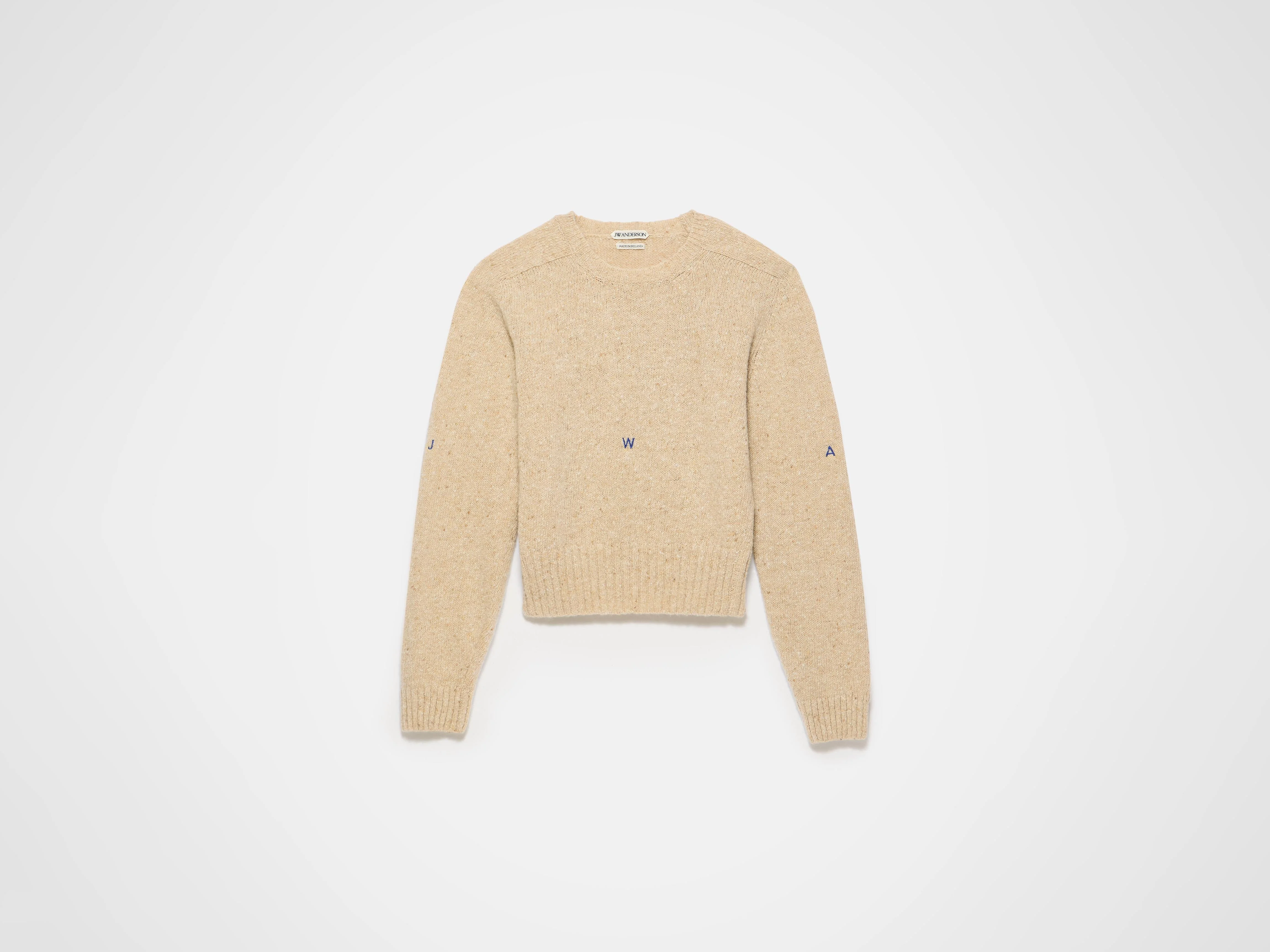 SLEEVE EMBROIDERED CREW NECK JUMPER OATMEAL MELANGE - 1