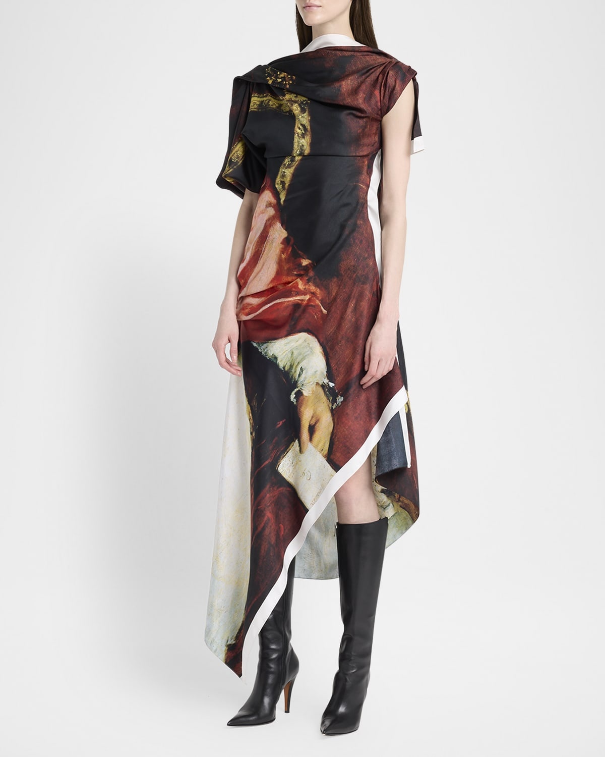 Asymmetric Draped Midi Day Dress - 4