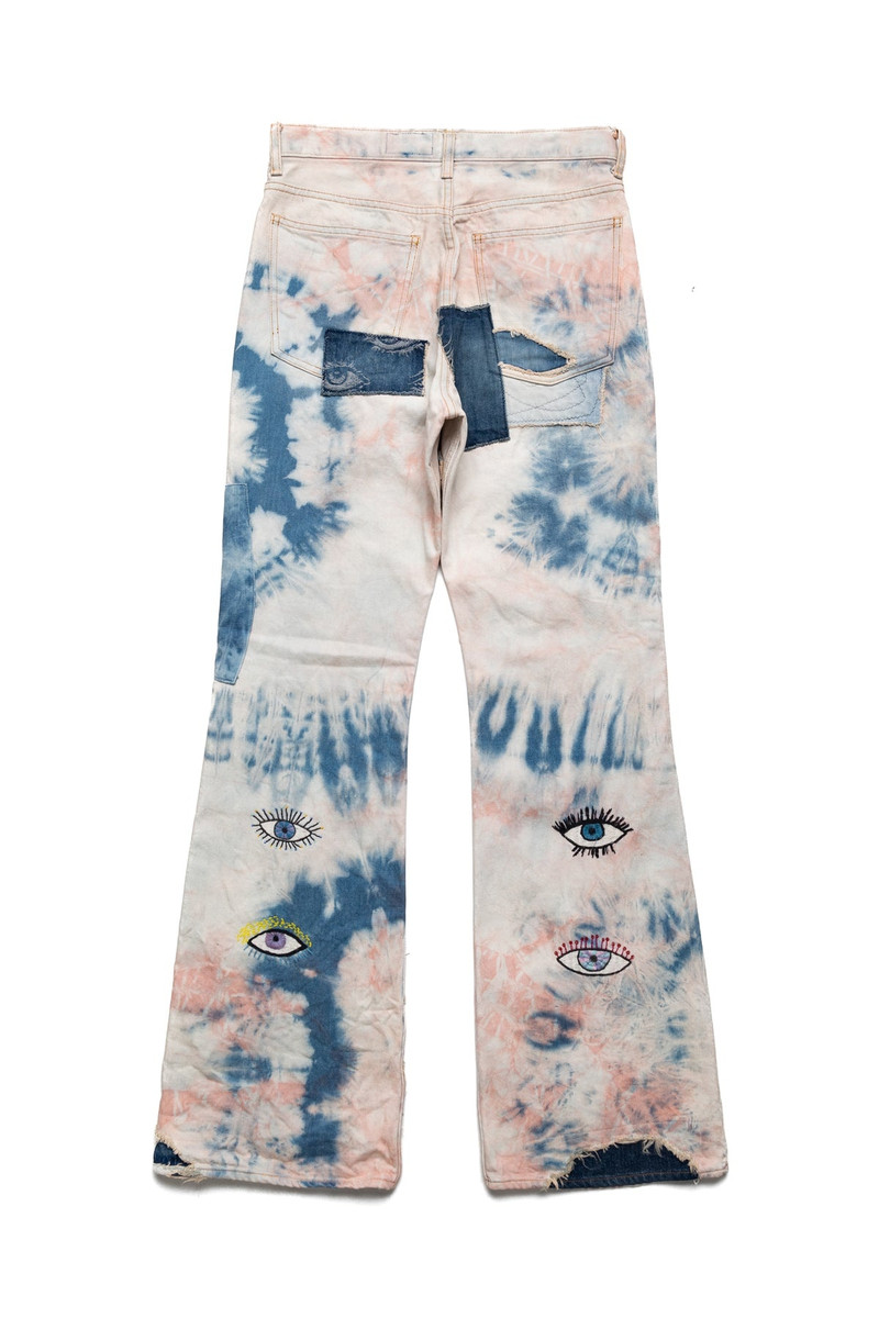 Kapital 14oz Denim 5P Tie-Dye RAT Flare Pants (CRAZY DIXIE Remake) - Indigo x Pink outlook
