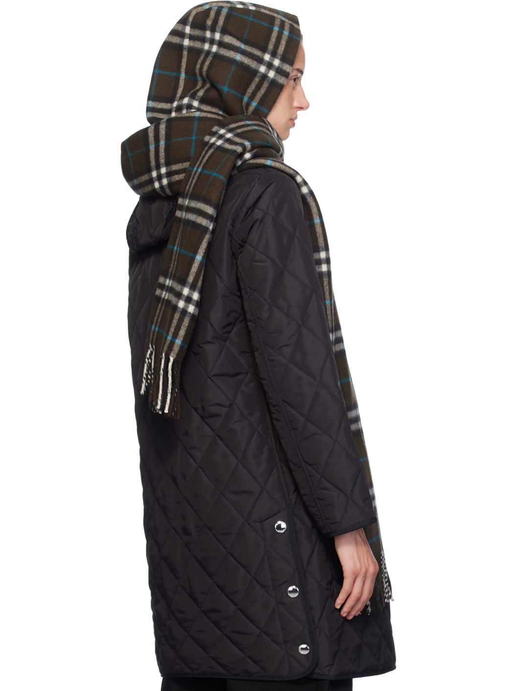 Brown Check Cashmere Hooded Scarf - 3