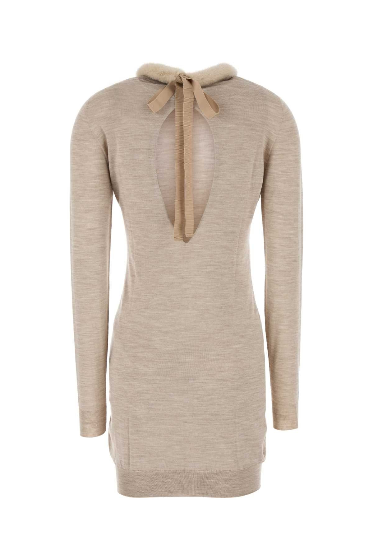 Fendi Women Cappuccino Wool Blend Mini Dress - 2