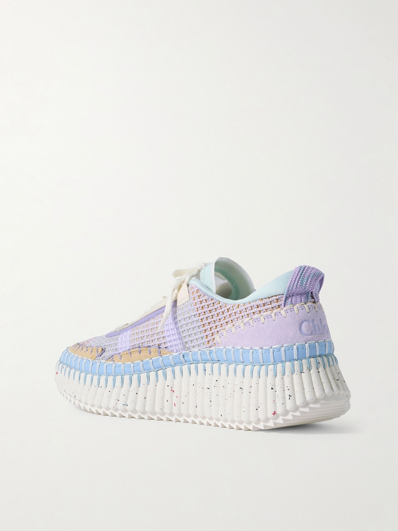 Nama embroidered suede and mesh sneakers Lilac - 3