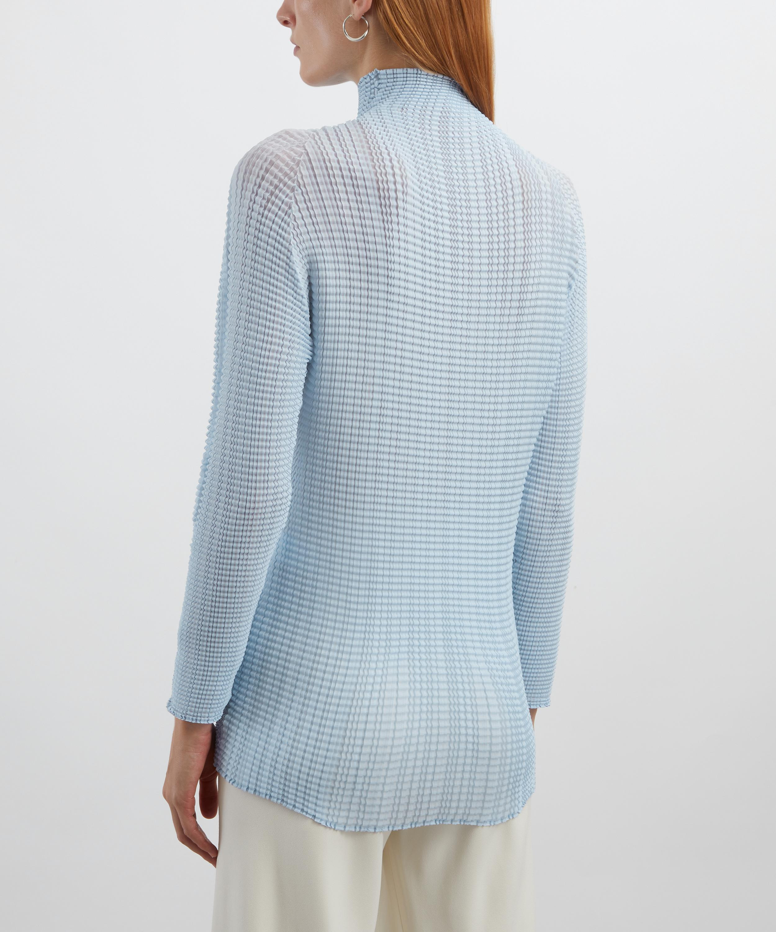 Light Blue Wooly Pleats-58 High-Neck Top - 4