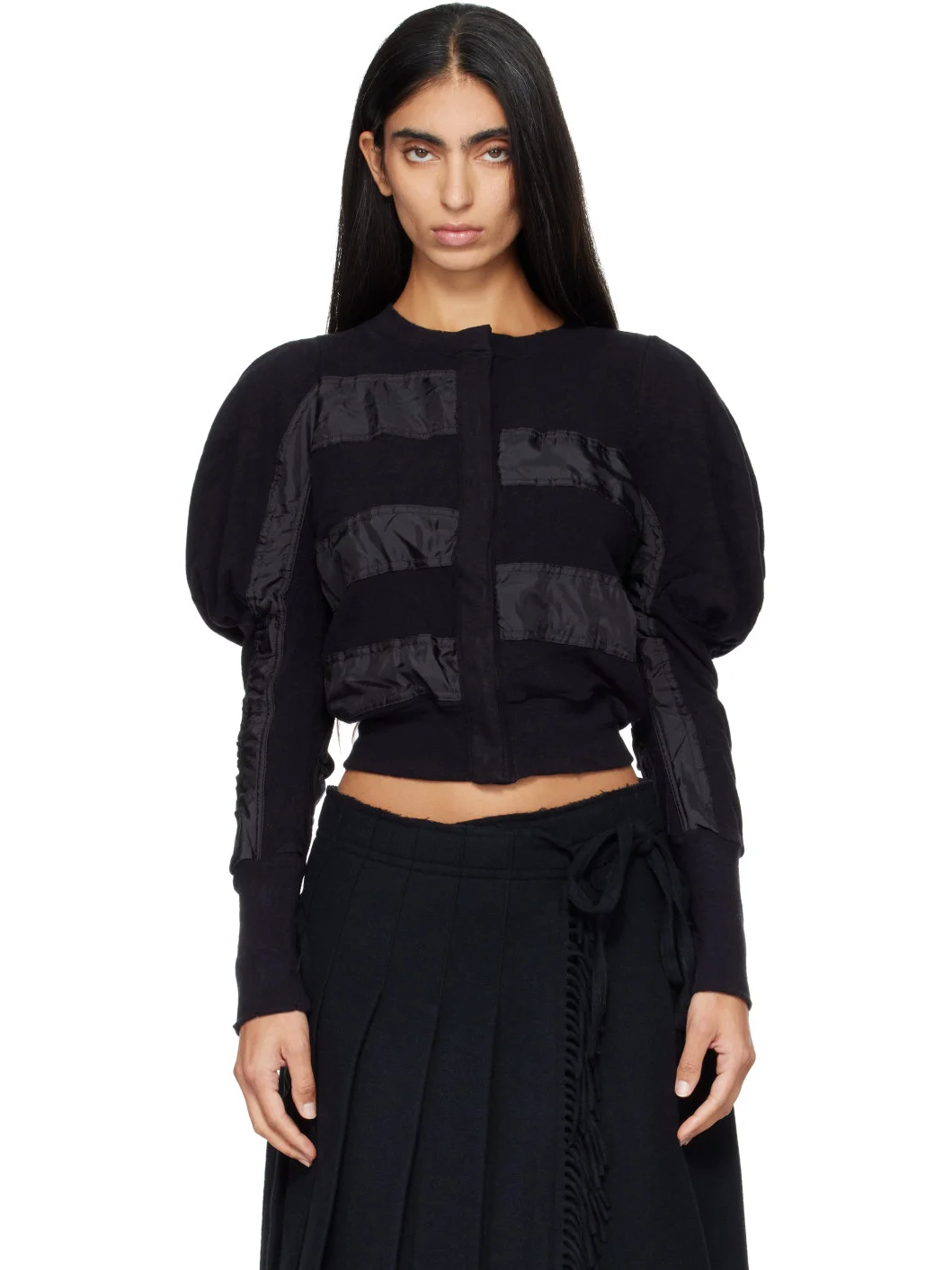Black Slouchy Puff Panel Cardigan - 1