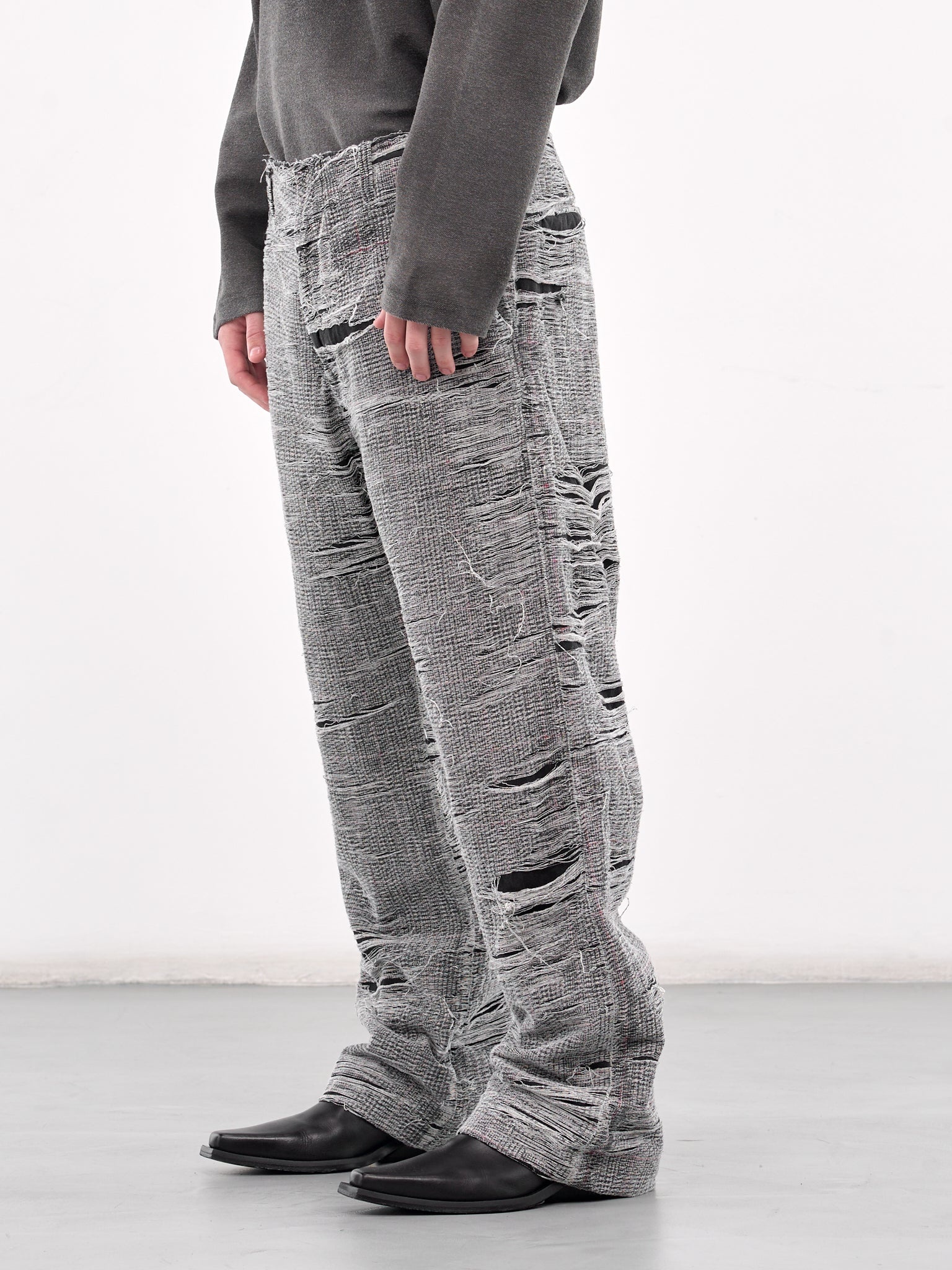 Distressed Plaid Trousers - 2