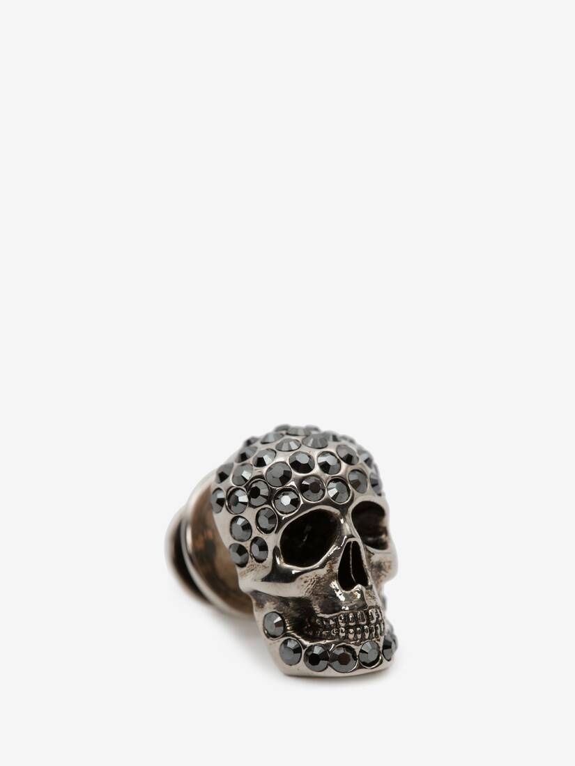 Pave Skull Pin Badge in Antique Silver - 4