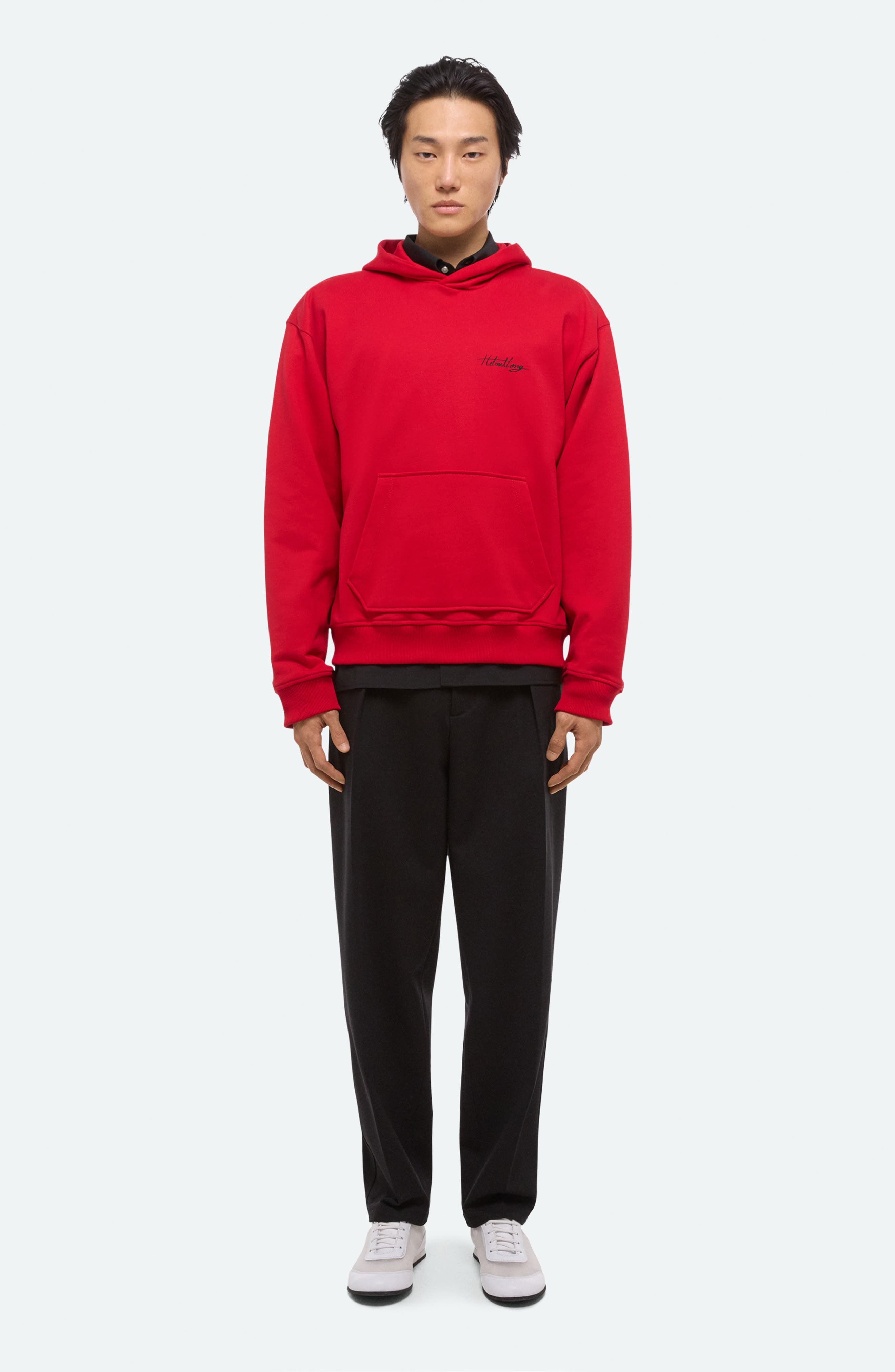 Helmut Lang Sketch Compact Cotton Graphic Hoodie in Deep Red - 8