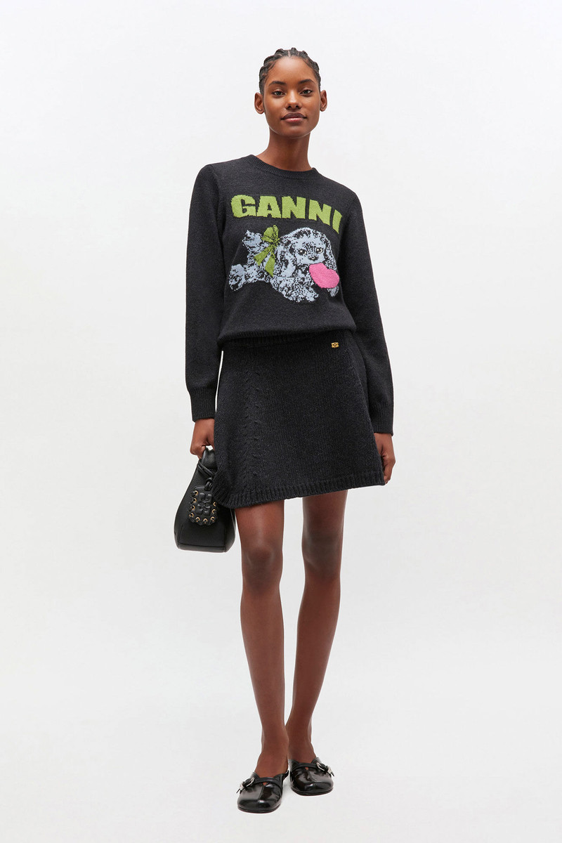 GANNI DARK GREY WOOL MINI SKIRT outlook