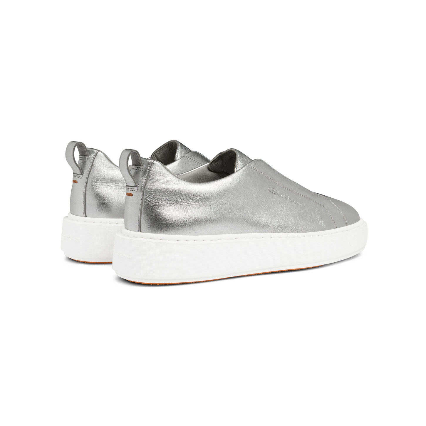 Women's silver laminated leather slip-on sneaker - 4
