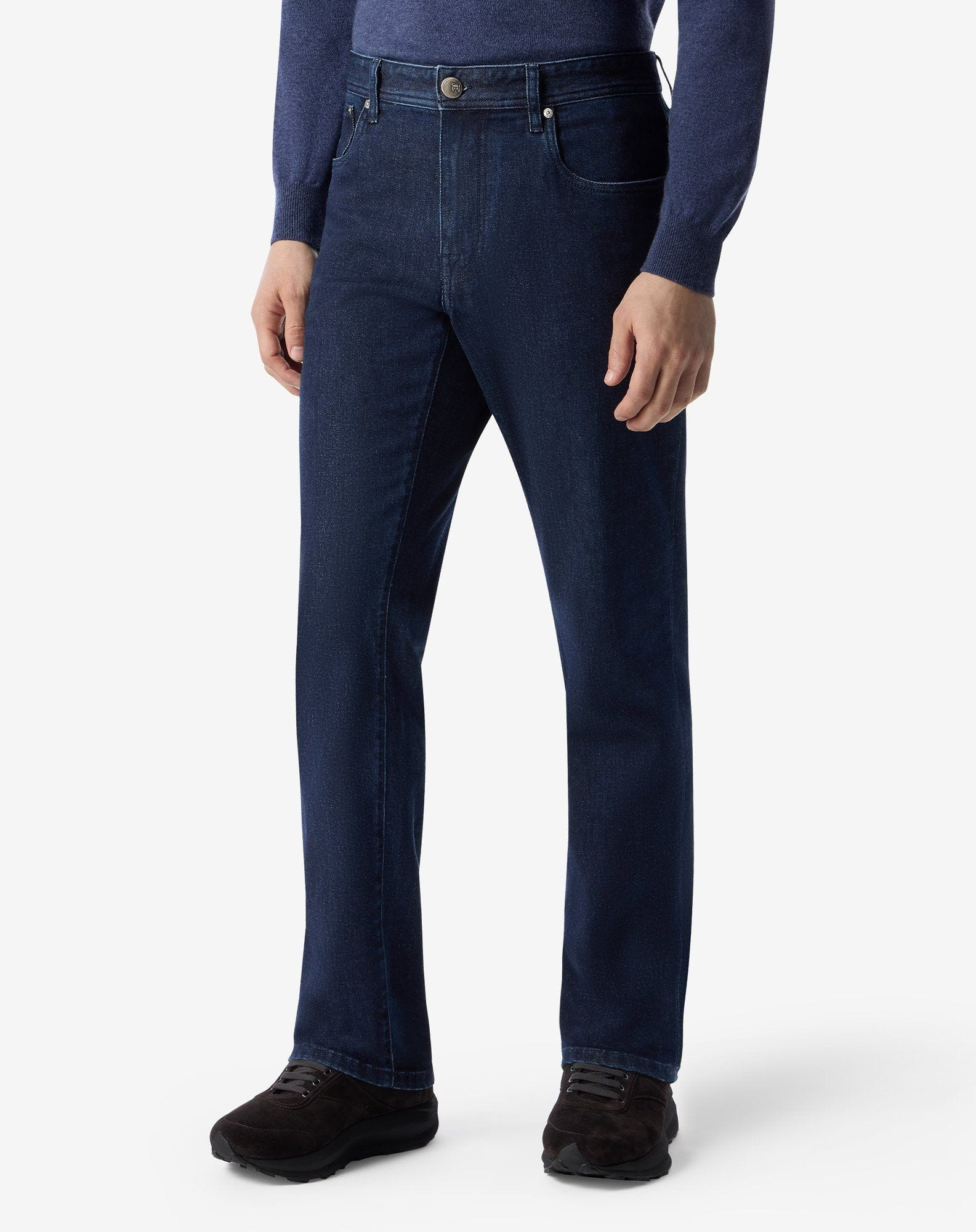 Navy blue stretch denim 5-pocket trousers - 2