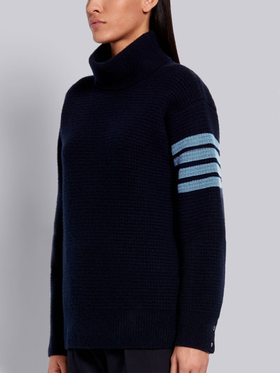 Thom Browne Navy Overwashed Wool Cashmere Cardigan Stitch Tonal 4-Bar Turtleneck outlook