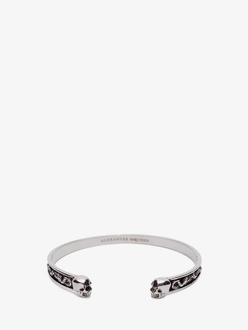 Men's Twin Skull Bracelet in Antique Silver - 1