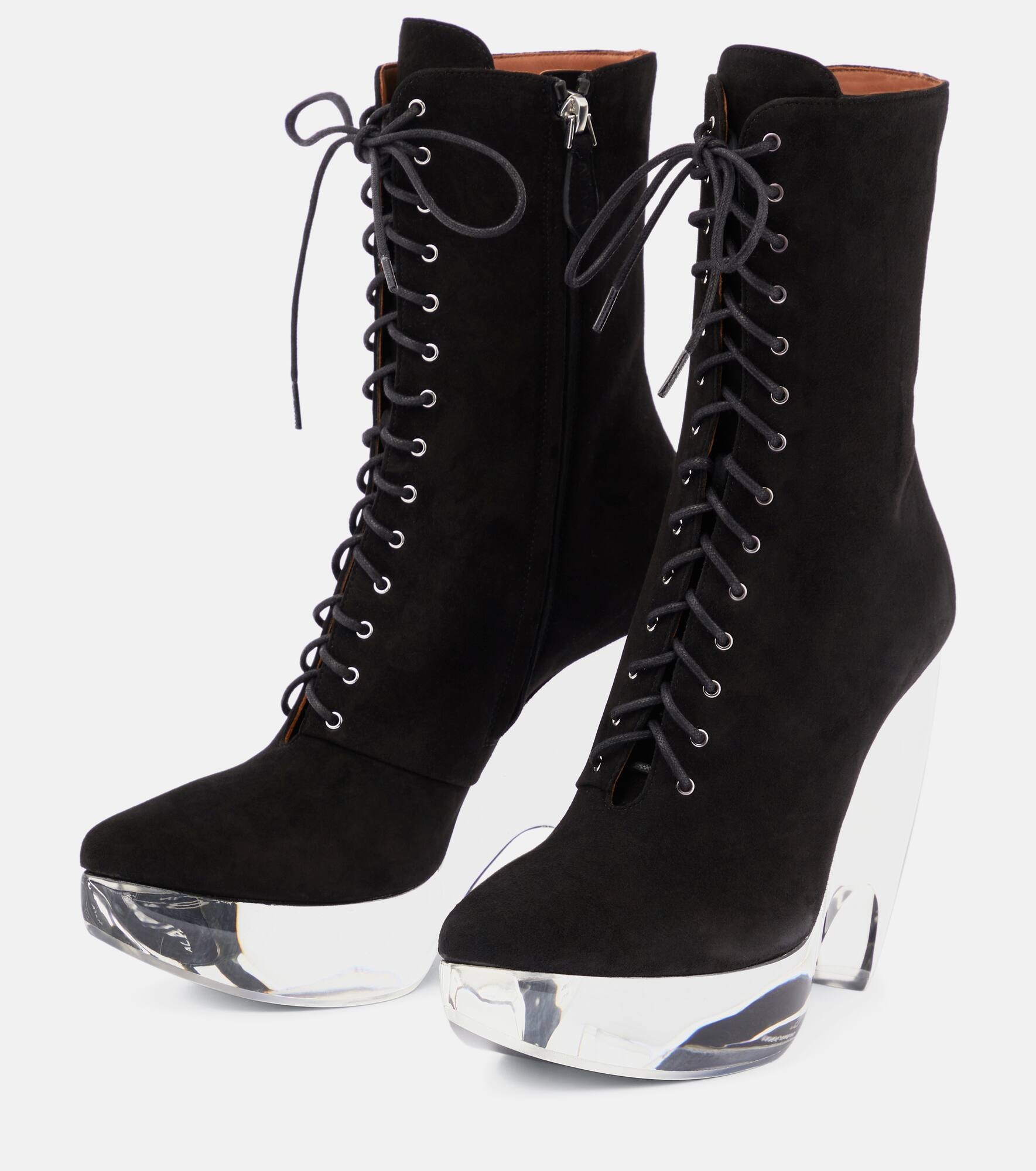 Suede lace-up platform boots - 5