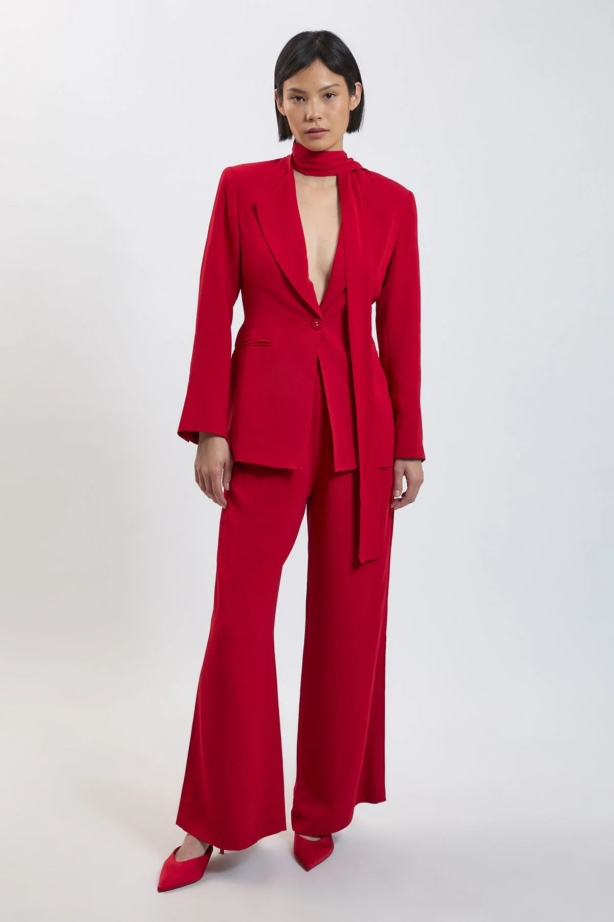 Petite Compact Stretch Viscose Wide Leg Tailored Trouser - 1