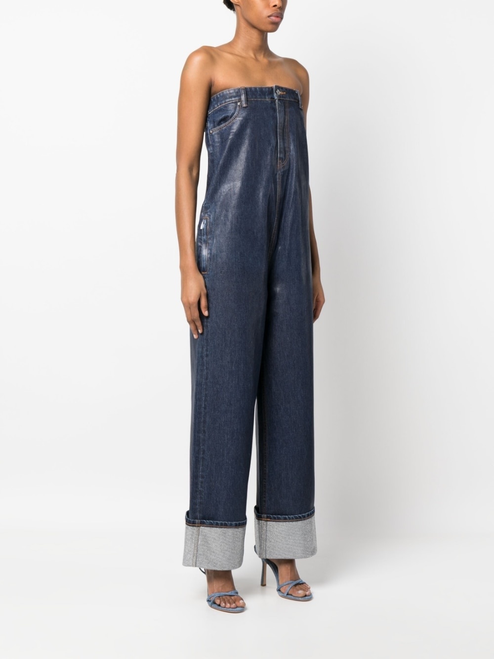 strapless denim jumpsuit - 3