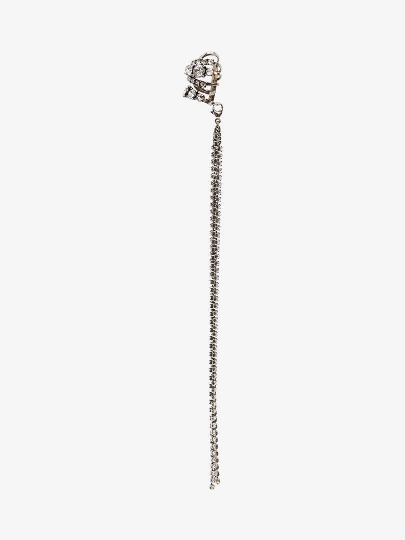 Jewelled Chain Ear Cuff in Antique Silver - 2