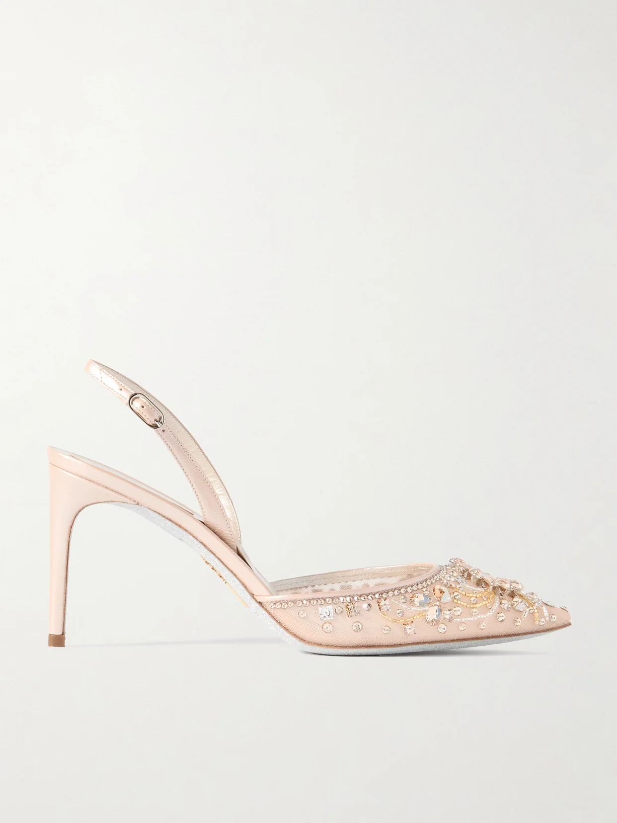 Crystal-embellished Leather And Tulle Slingback Pumps - 1