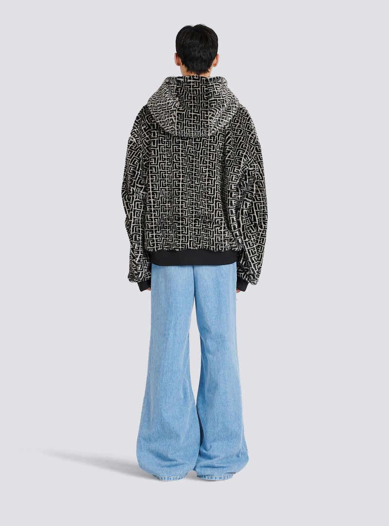 Hooded faux fur sweatshirt with Balmain monogram 4