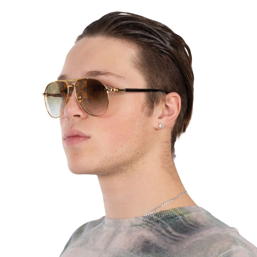 Gucci Green Logo Pilot Men's Sunglasses GG1220S 004 59 - 2