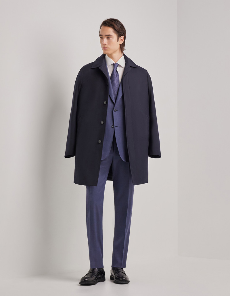 Canali MIDNIGHT BLUE TECHNICAL FABRIC CAR COAT WITH DETACHABLE HOOD outlook