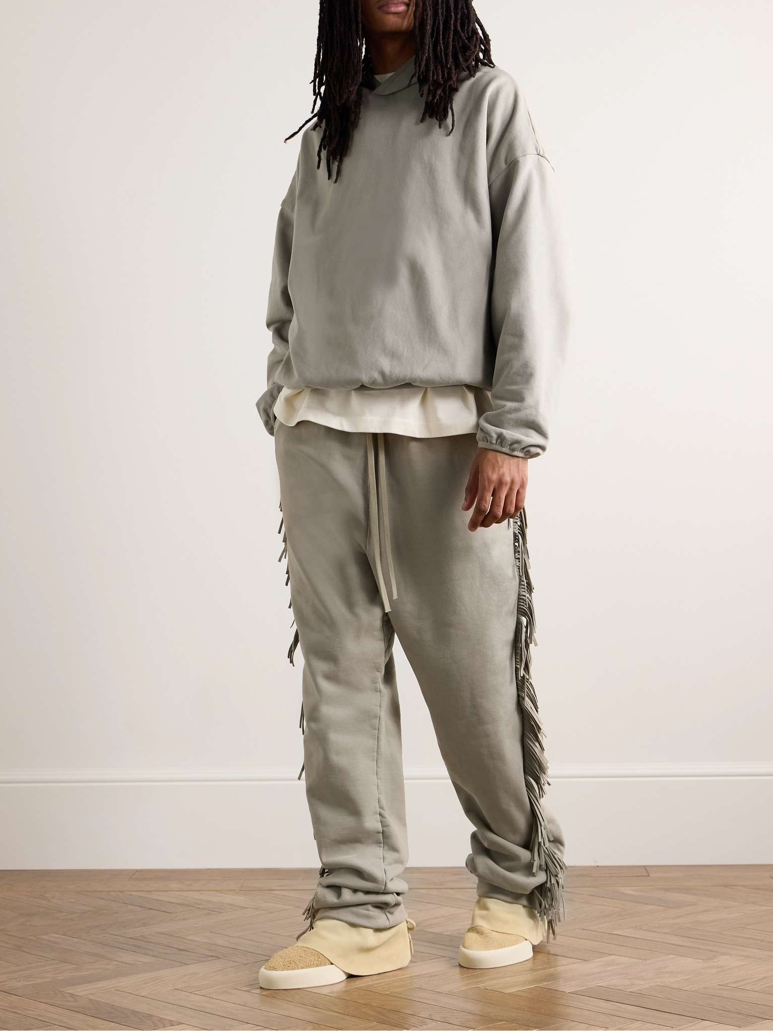 Fear of God Straight Leg Fringed Suede Trimmed Cotton Jersey Sweatpants REVERSIBLE