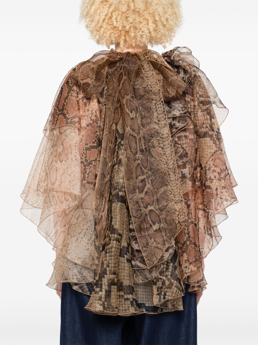 ruffled snakeskin-print blouse - 4