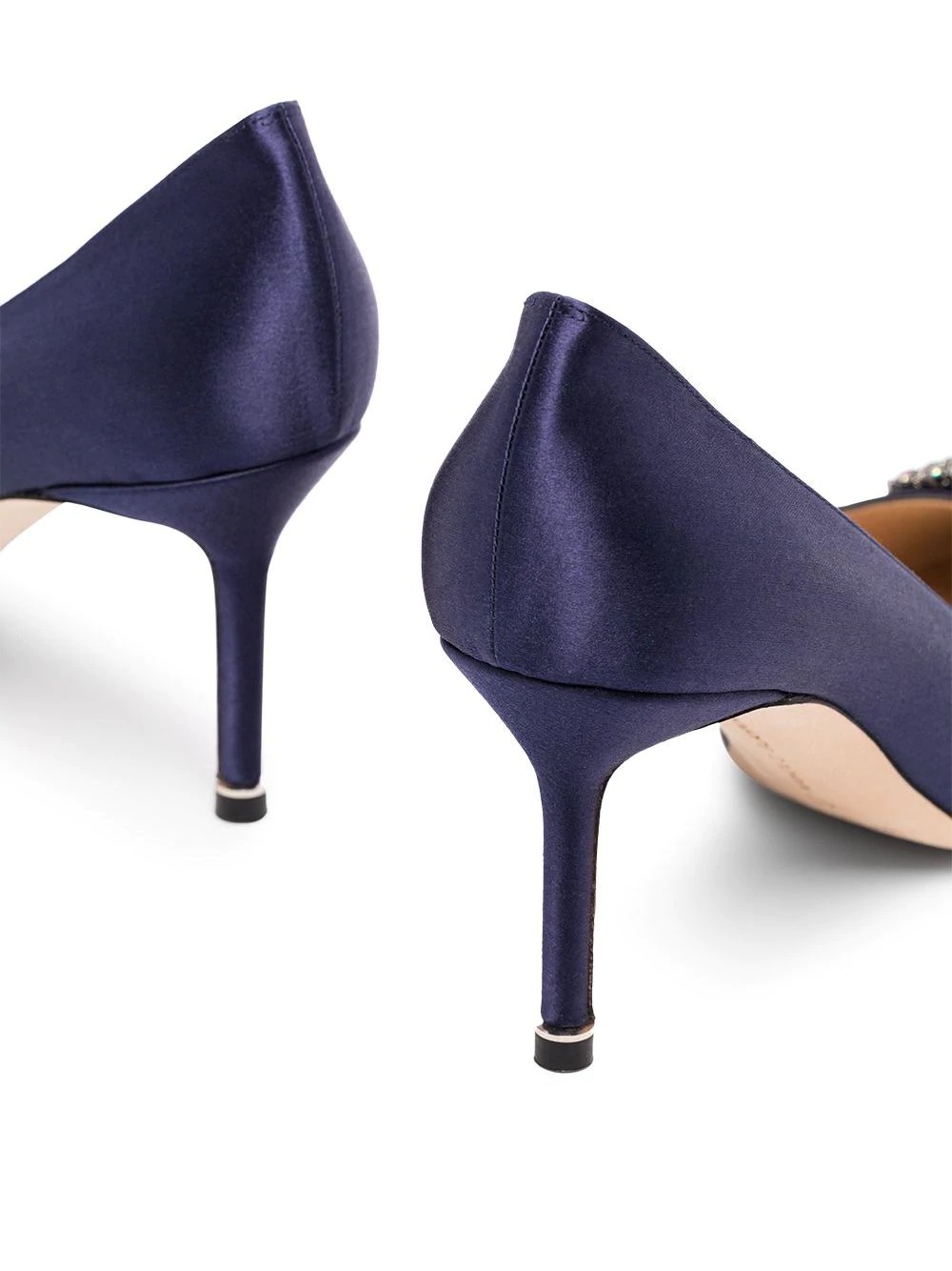 navy Hangisi 70 crystal buckle silk satin pumps - 5