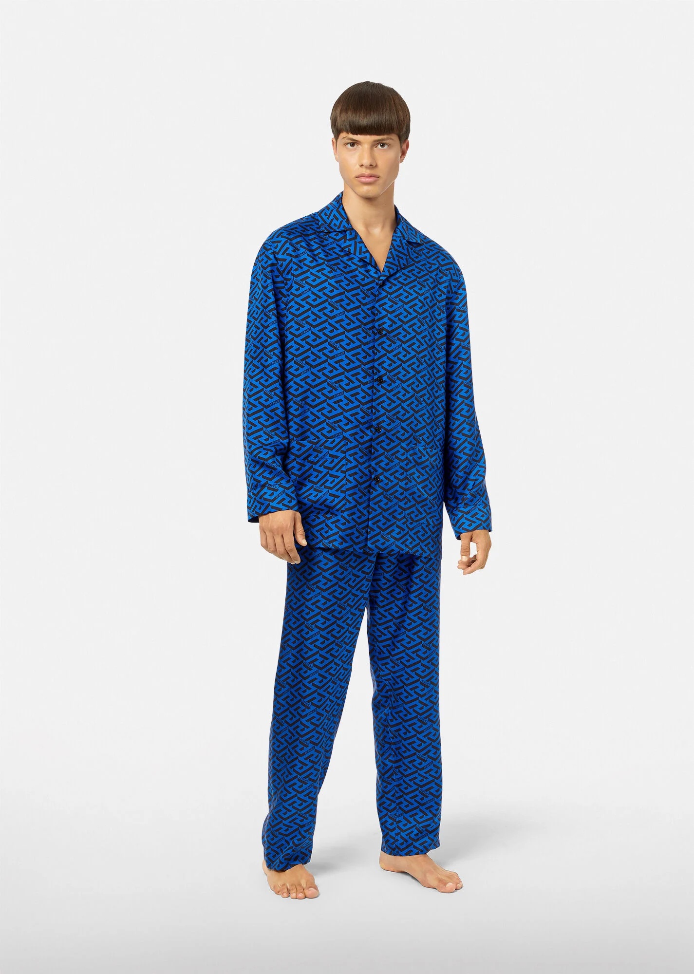 La Greca Print Silk Pajama Shirt - 4