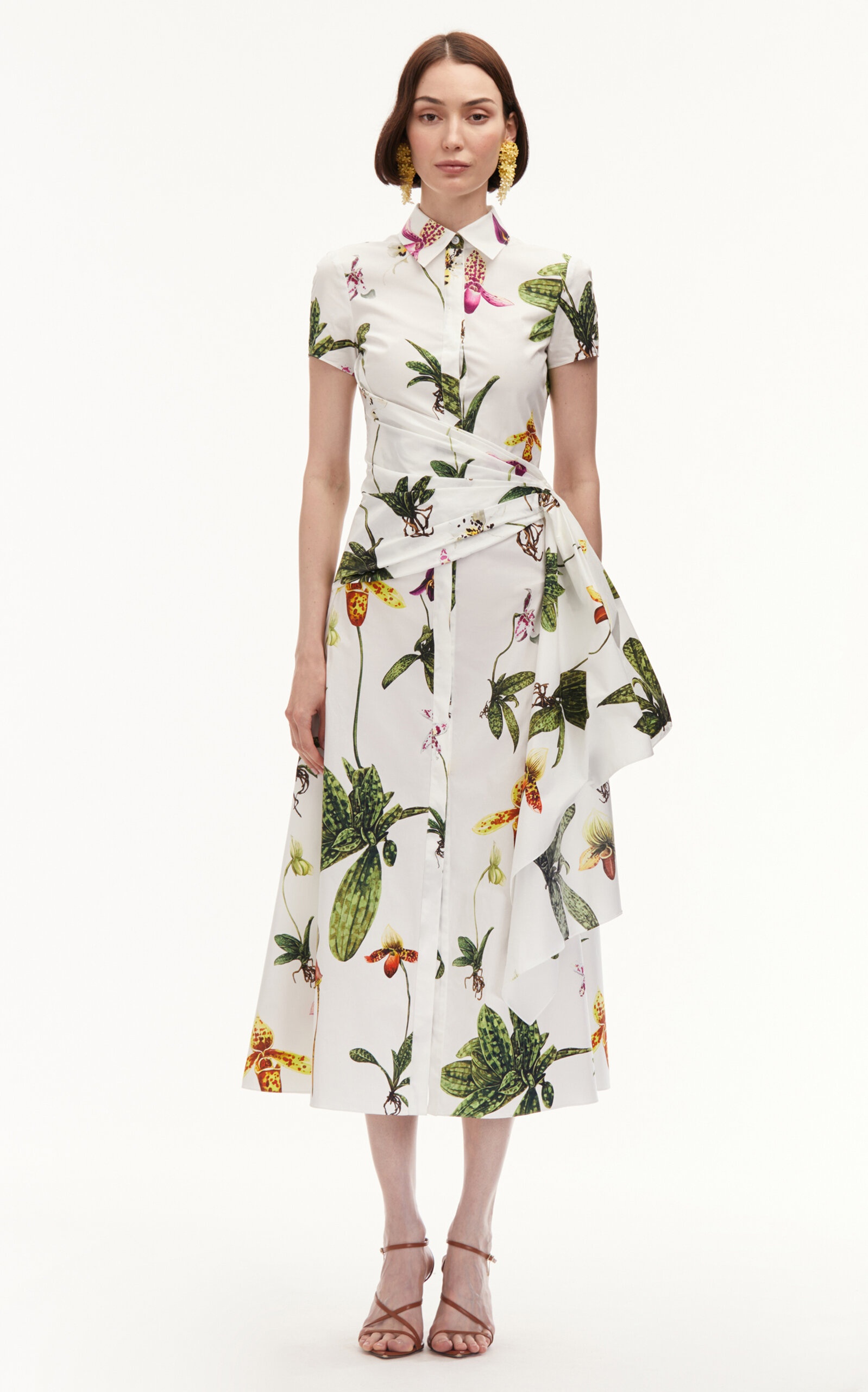 Cap Sleeve  Orchids Poplin Dress W/ Sash Detail floral - 3