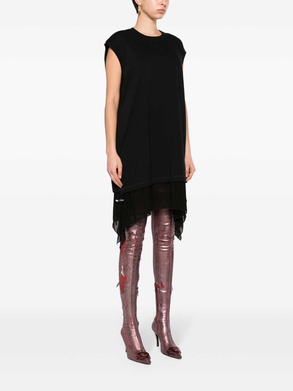 asymmetric cotton T-shirt dress - 3