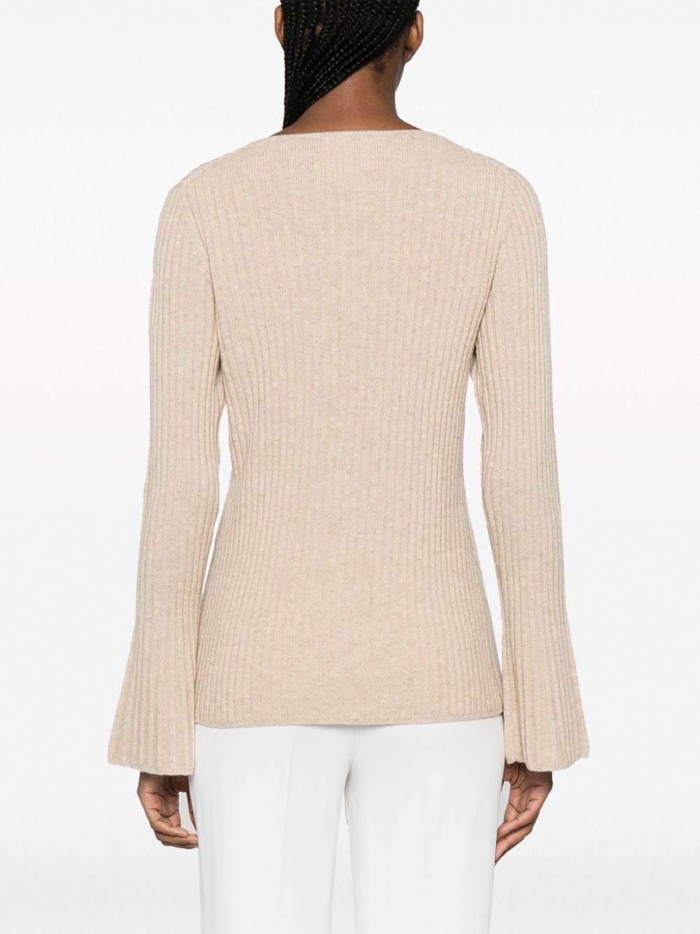 bell-sleeves ribbed-knit jumper - 4