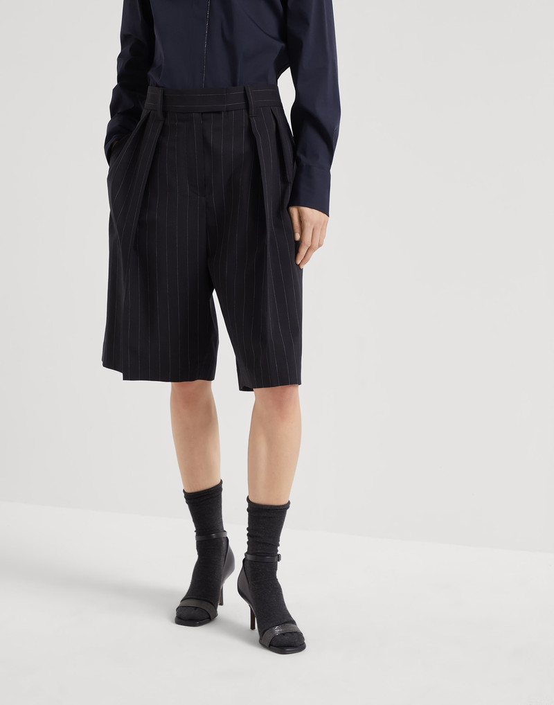 Virgin wool and cotton pinstripe city Bermuda shorts 1