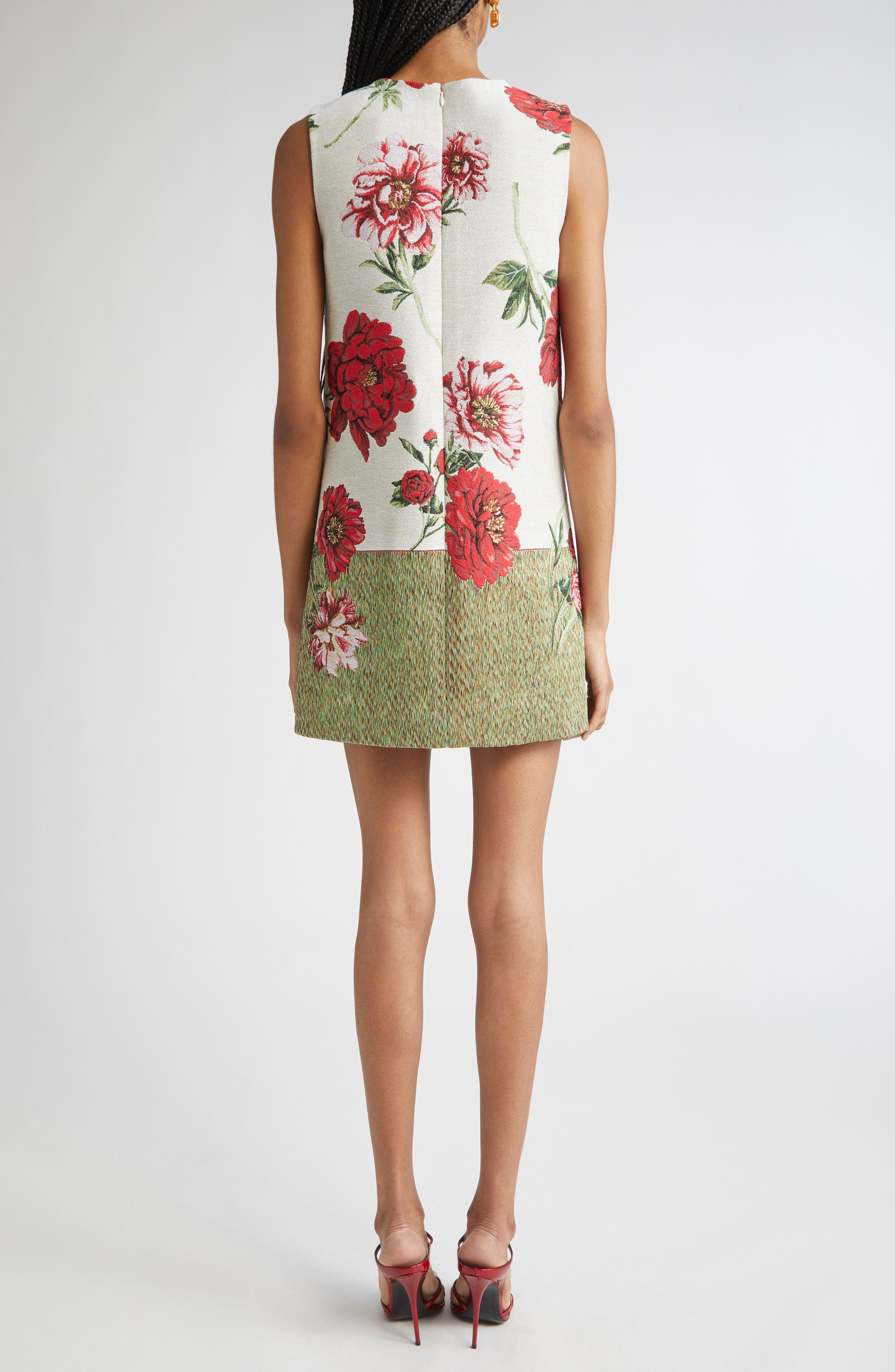 Oscar de la Renta Peony Jacquard Shift Dress in Ecru Multi at Nordstrom - 2