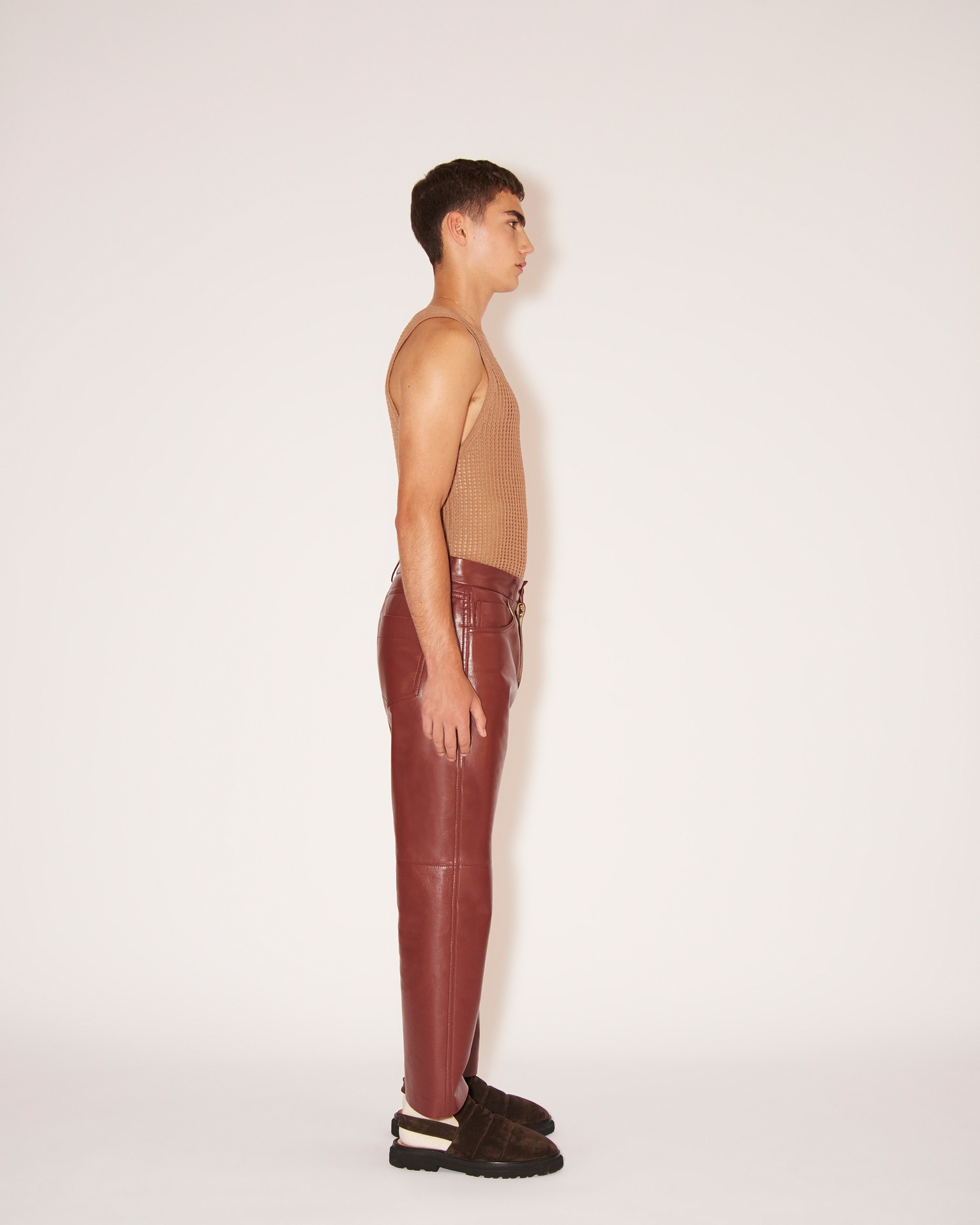 NOR - Regenerated leather relaxed straight-leg pants - Mahogany - 4