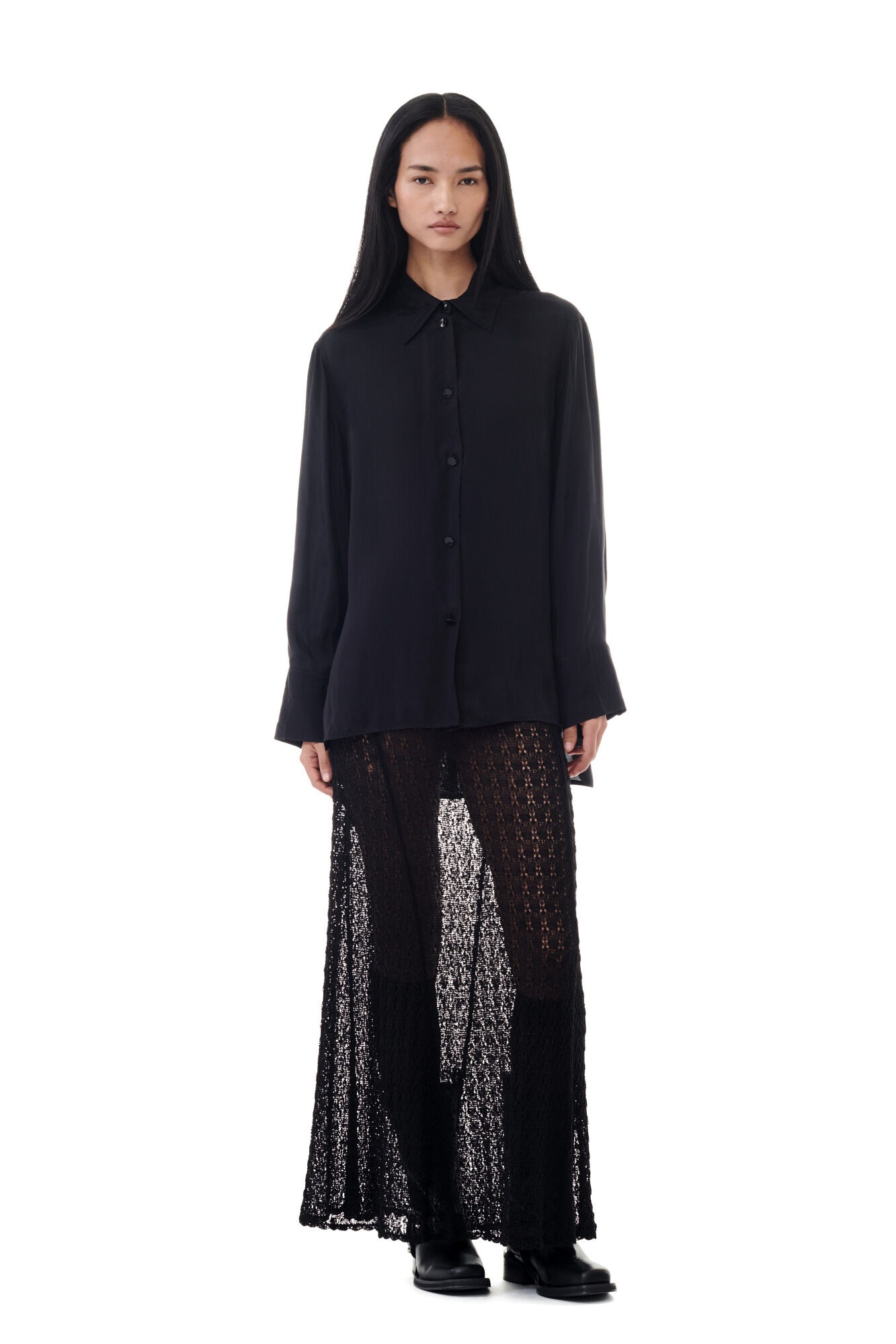 BLACK VISCOSE HABOTAI OVERSIZED SHIRT - 5