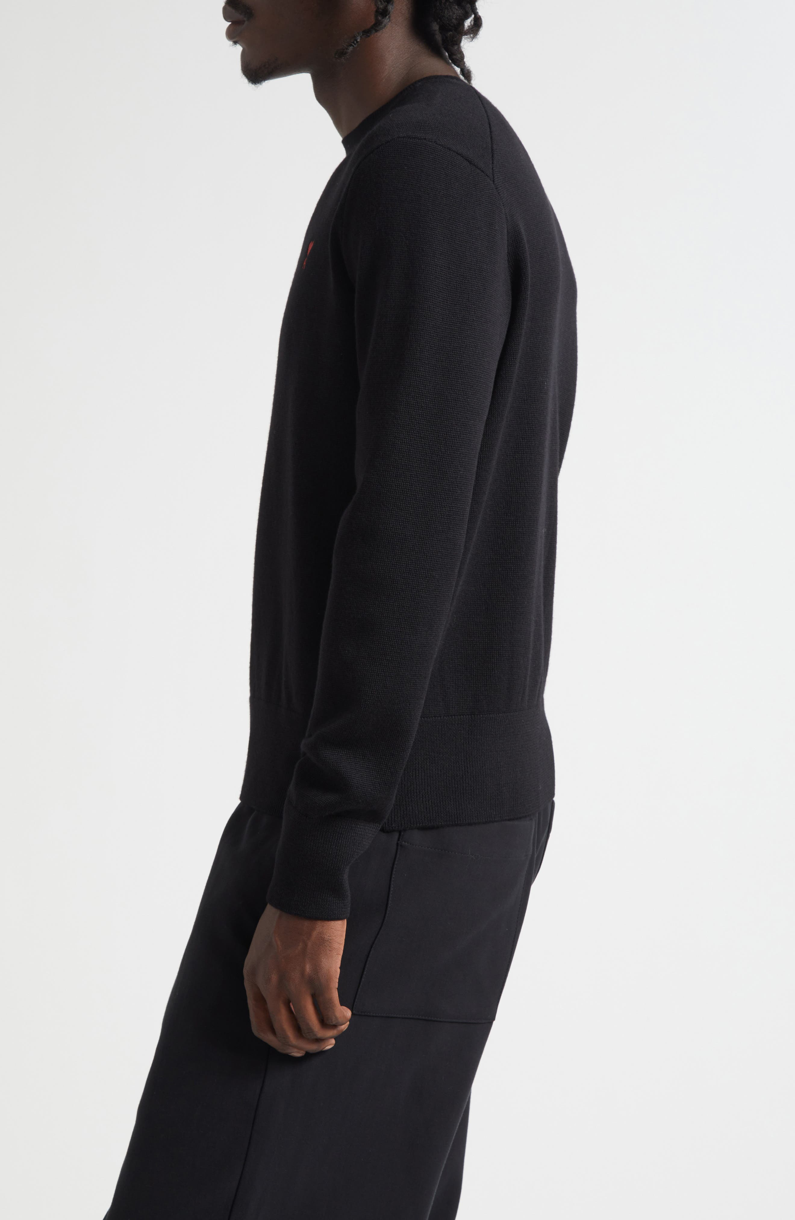AMI PARIS Ami de Coeur Wool Crewneck Sweater in 009 Noir/rouge at Nordstrom - 3