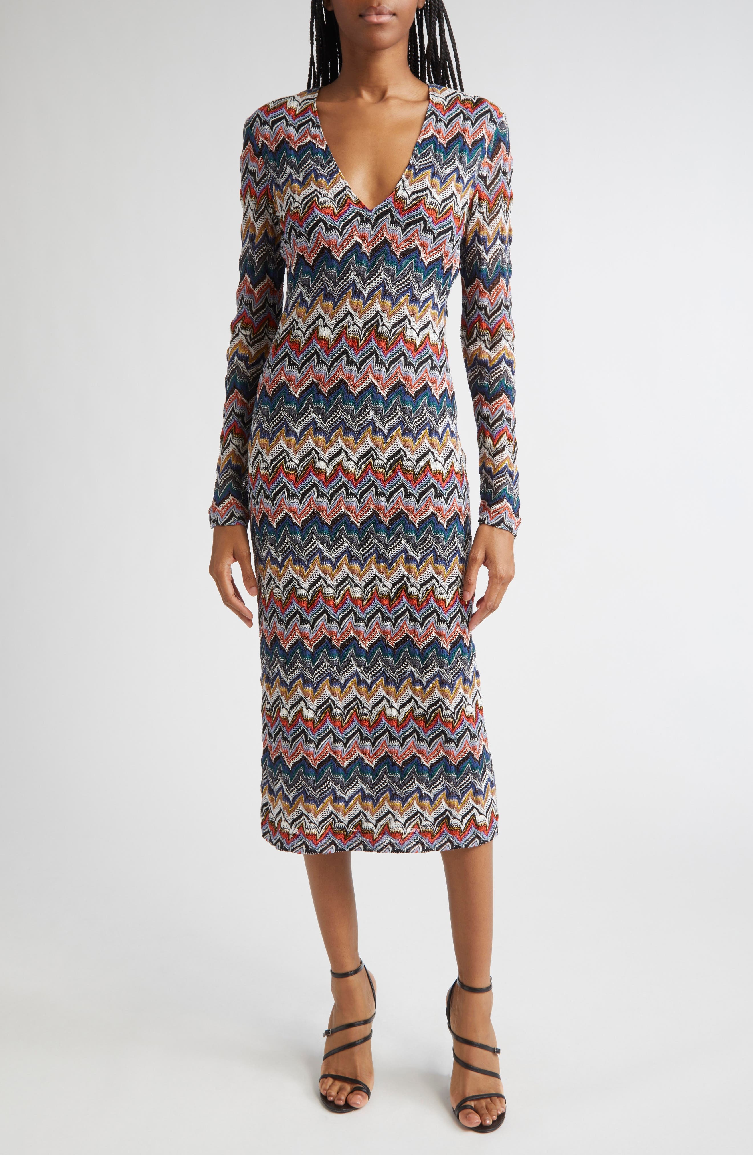 Missoni Zigzag Long Sleeve Midi Sweater Dress in Blue Multi at Nordstrom - 1
