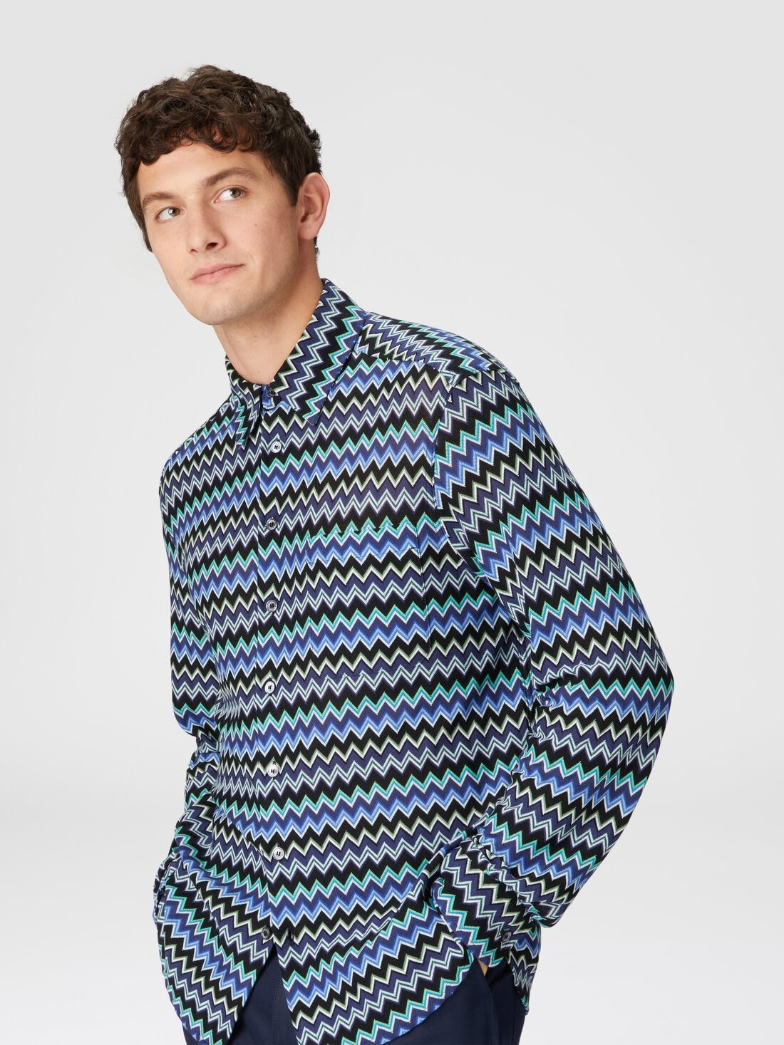 Zig zag cotton shirt with breast pocket - 4