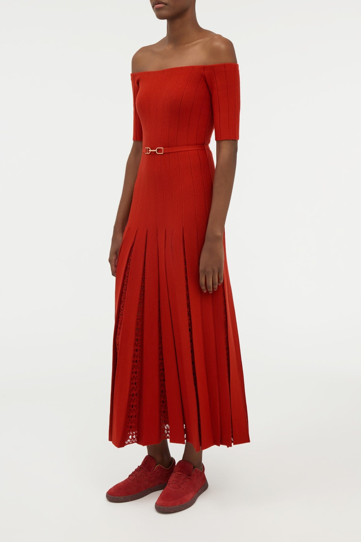 Kurt Knit Pleated Maxi Dress in Antelope Orange Merino Wool - 3