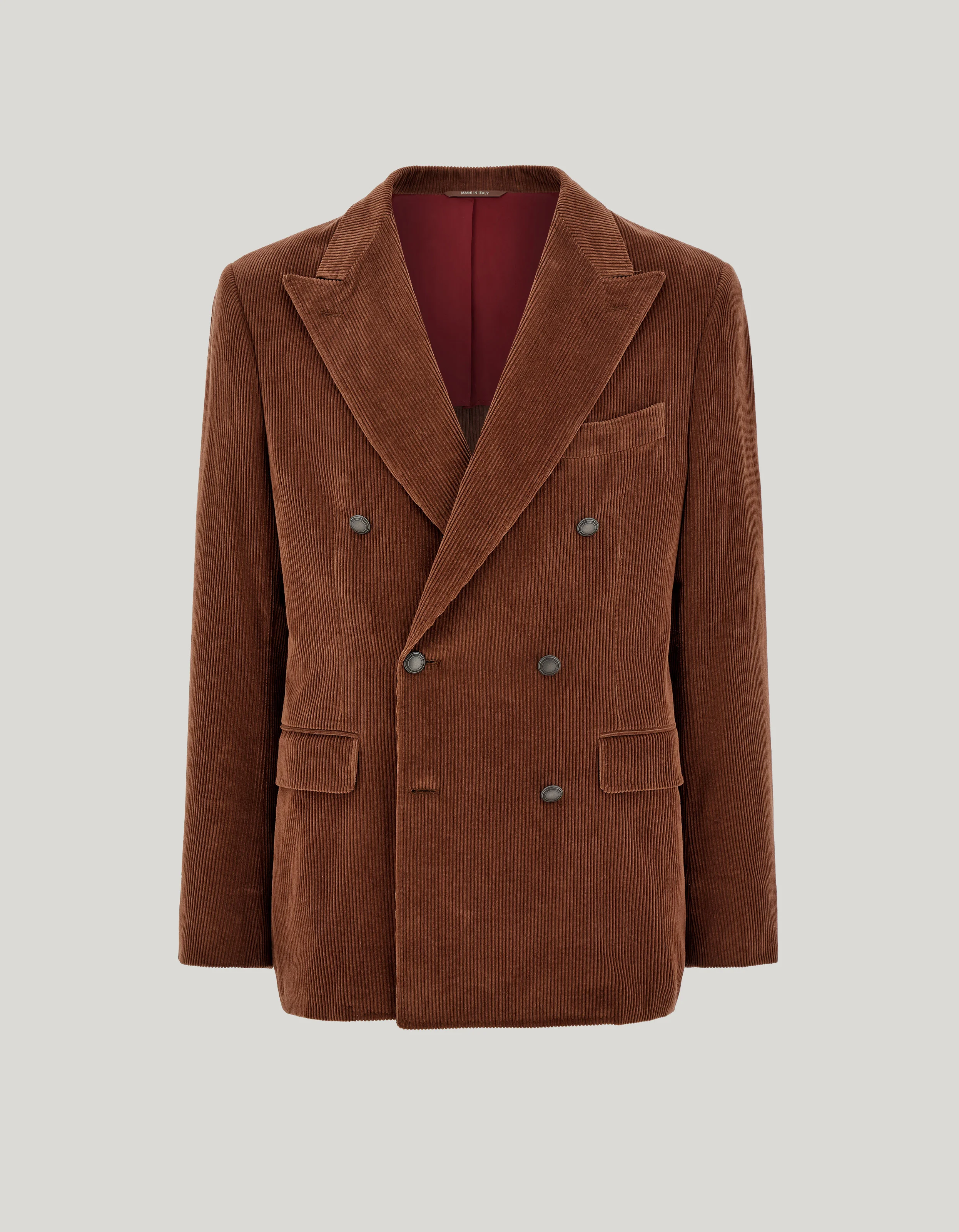 COCOA COTTON VELVET DOUBLE-BREASTED MODERN-FIT JACKET - 1