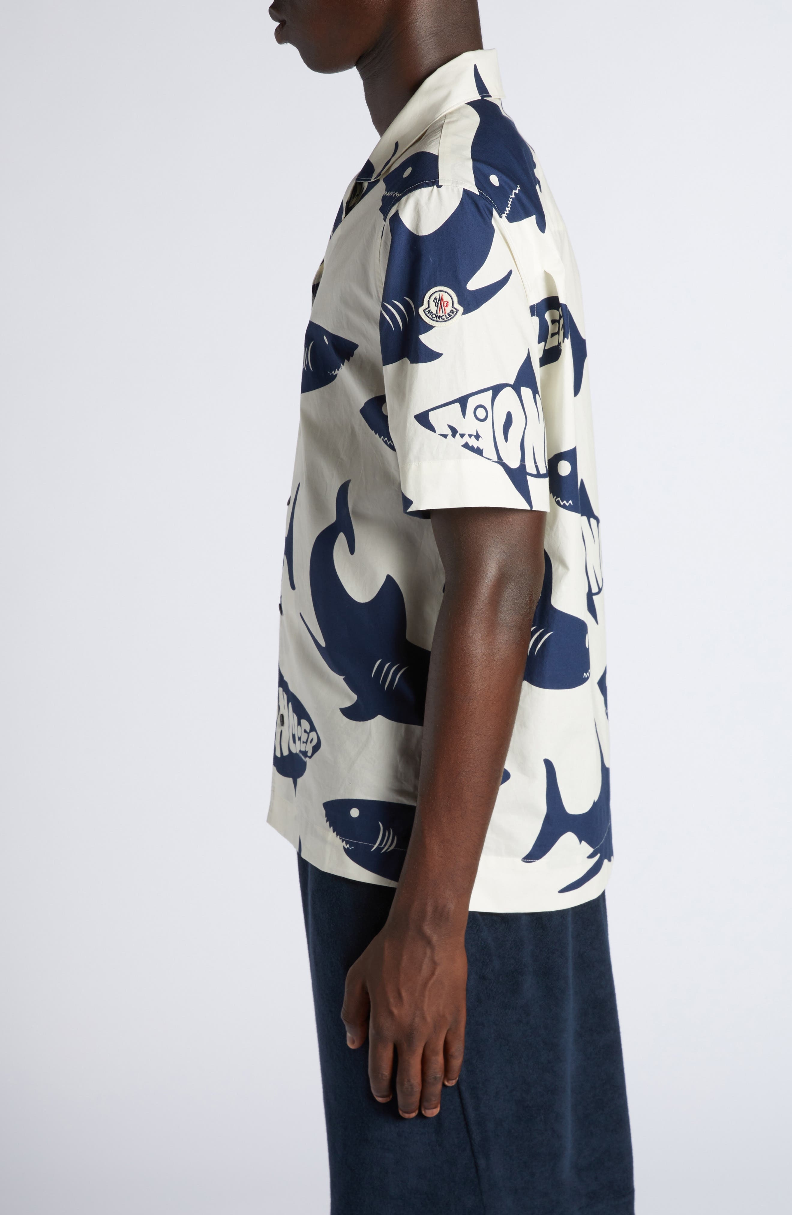 Moncler Shark Print Cotton Snap-Up Shirt in Blue at Nordstrom - 3