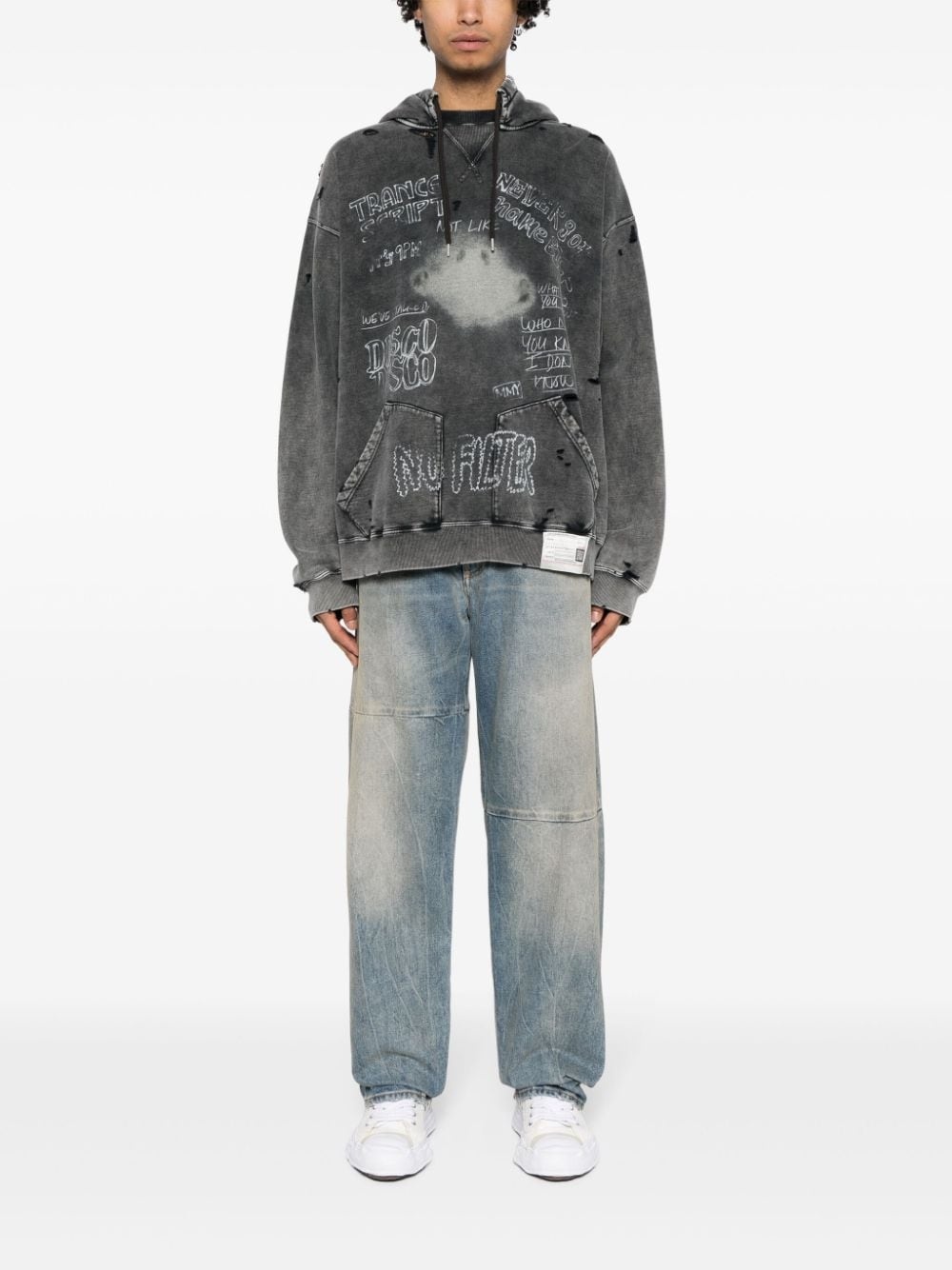 bleached graphic-print hoodie - 2