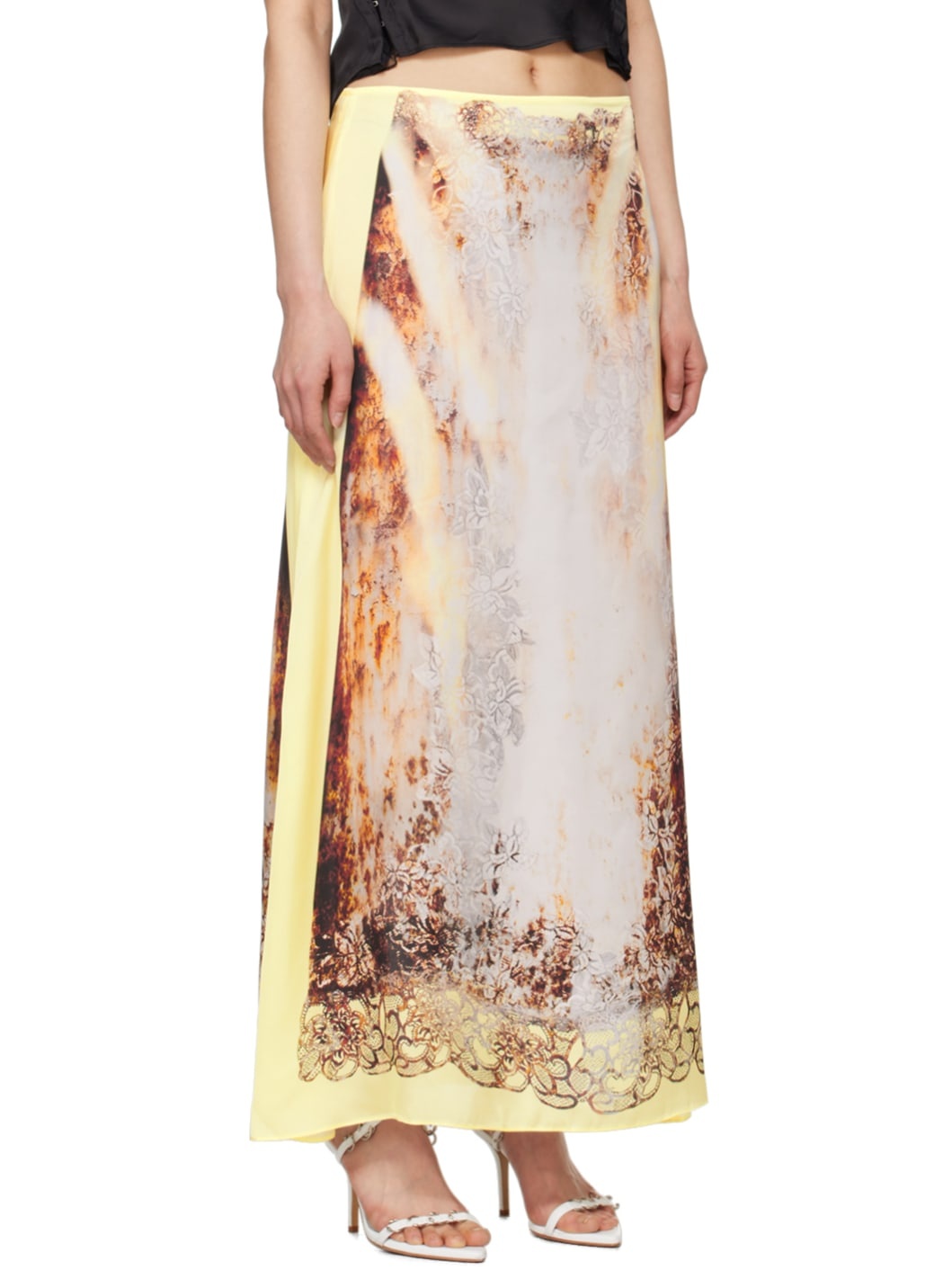 Yellow Lace Print Maxi Skirt - 2
