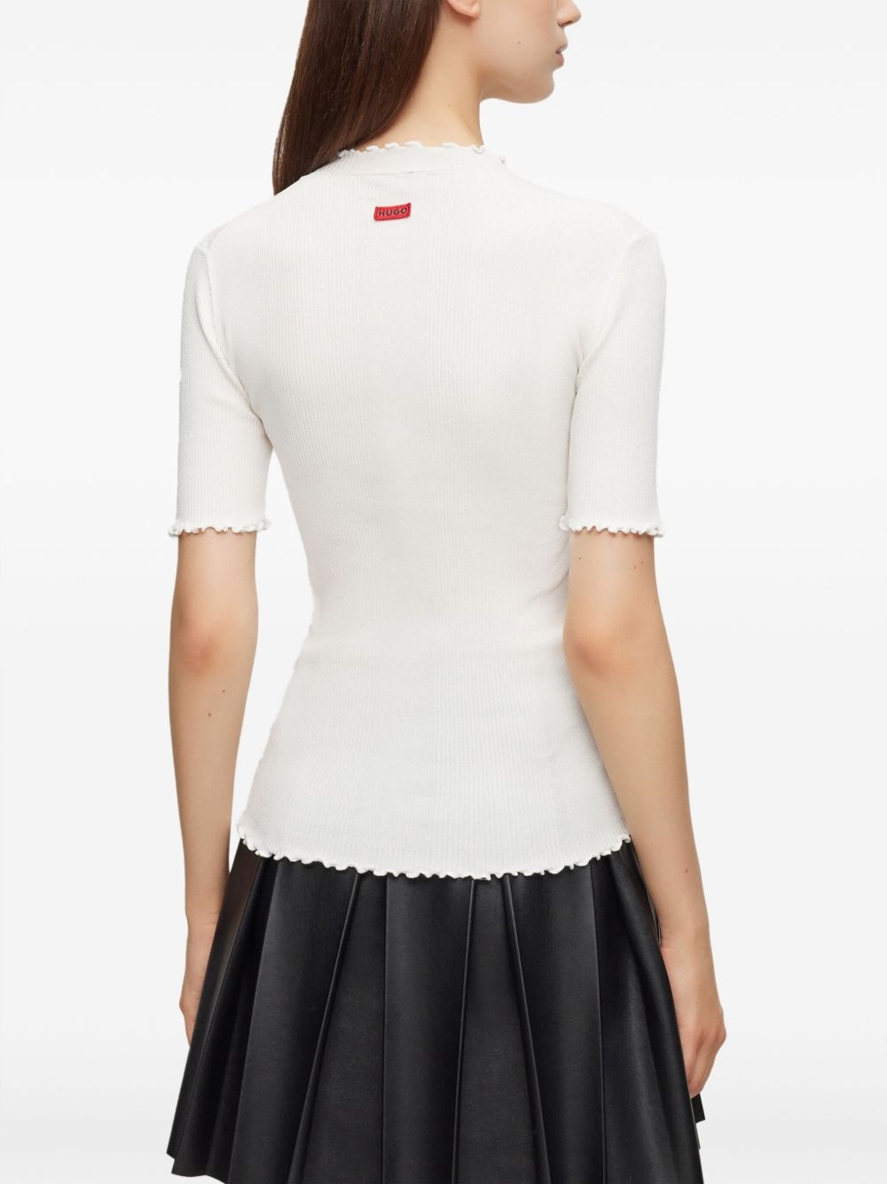 frilled-neck short-sleeve top - 4