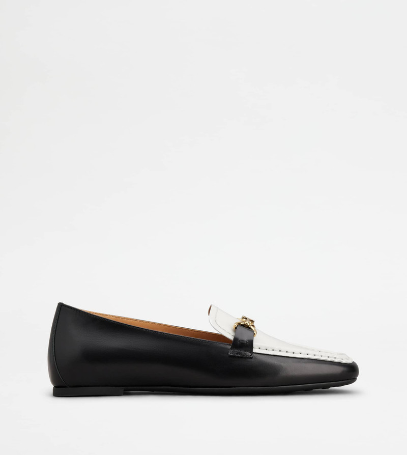 LOAFERS IN LEATHER - BLACK, WHITE 1