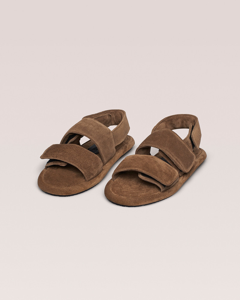 TARRUS - Rounded toe padded flat sandals with velcro straps - Taupe 3