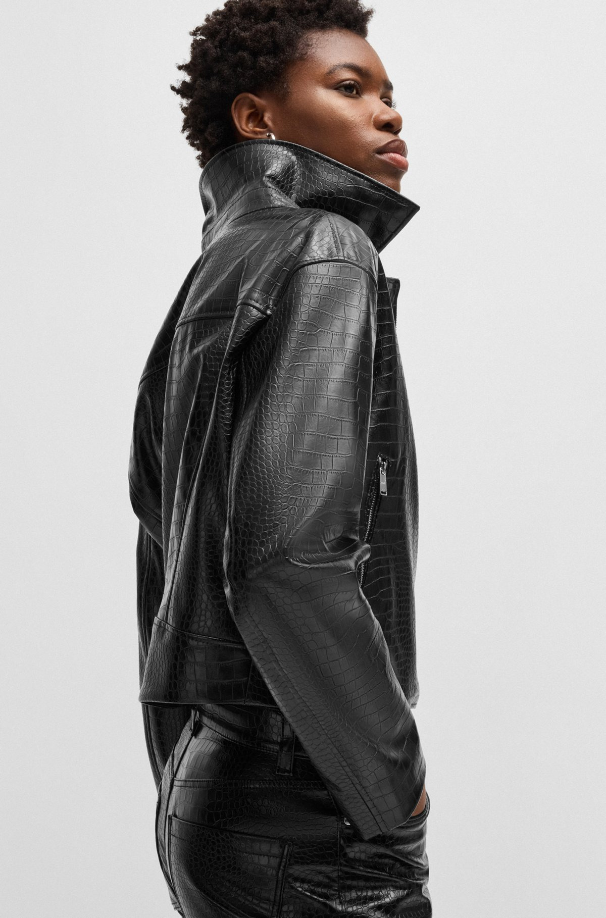 CROCODILE-EMBOSSED BIKER JACKET IN FAUX LEATHER - 6