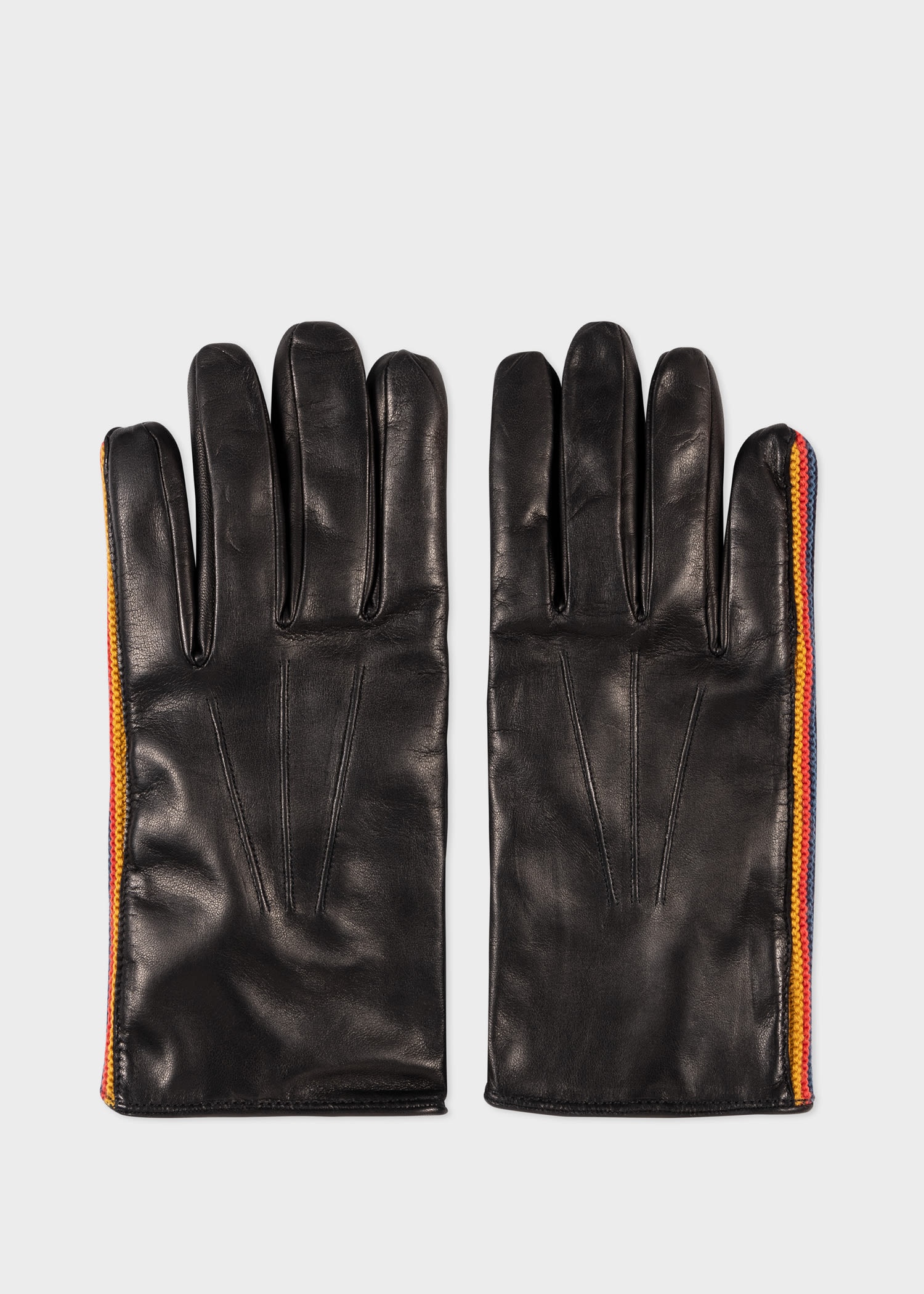 Leather Gloves With Knitted 'Artist Stripe' Trim - 1