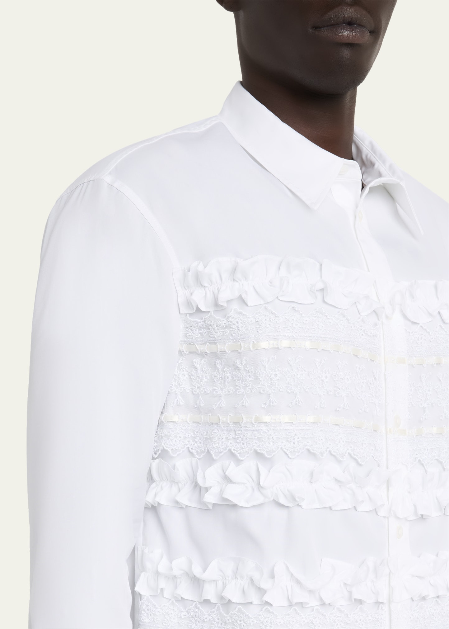 Men's Poplin Lace Button-Down Shirt - 5